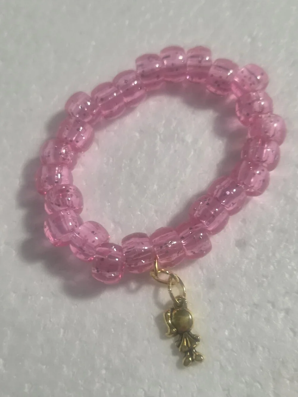 Handcrafted Pink Beaded Bracelet with Gold Girl Charm - Picture 6 of 9